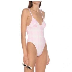 Solid and Striped One Piece Swimsuit - Pink - XL